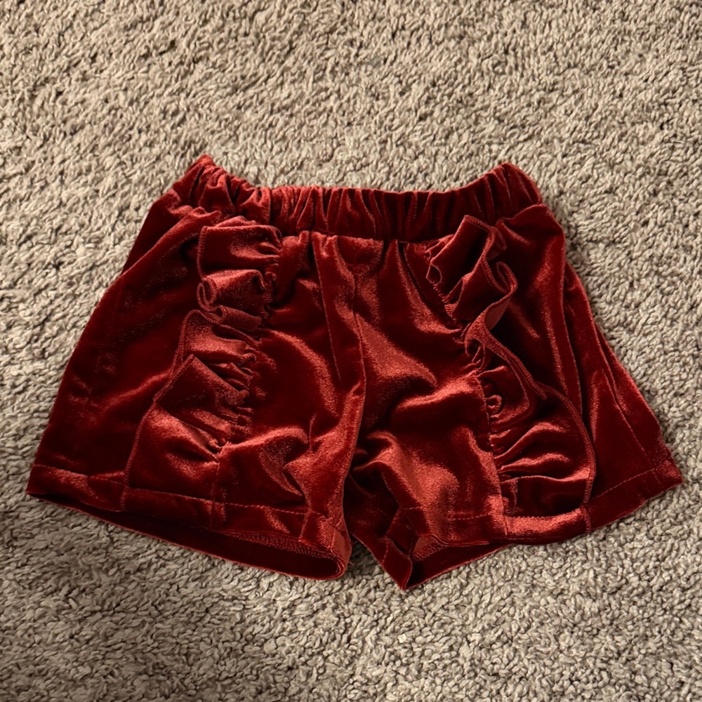 Kids Velvet Ruffle Shorts - Red